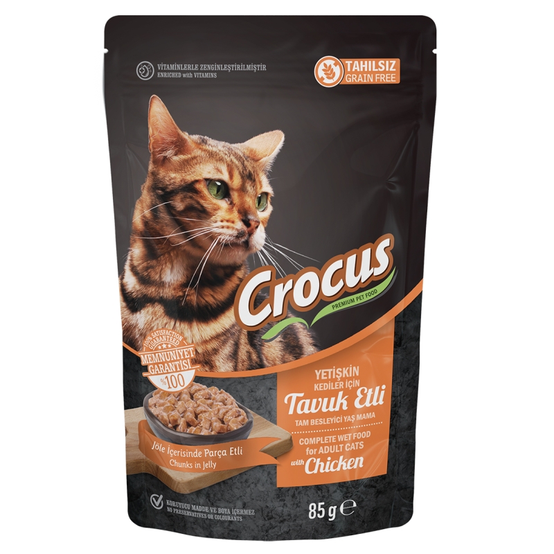 Crocus%20Tahılsız%20Kedi%20Tavuklu%20Pouch%20Jöleli%20Yaş%20Mama%2085%20G