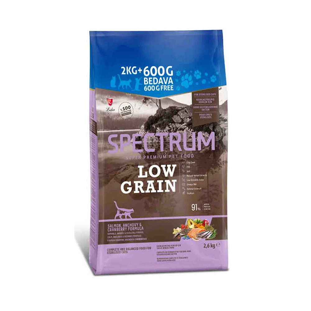 Spectrum%20Low%20Grain%20Somonlu%20Hamsili%20Kızılcıklı%20Kısırlaştırılmış%20Kedi%20Maması%202,6kg