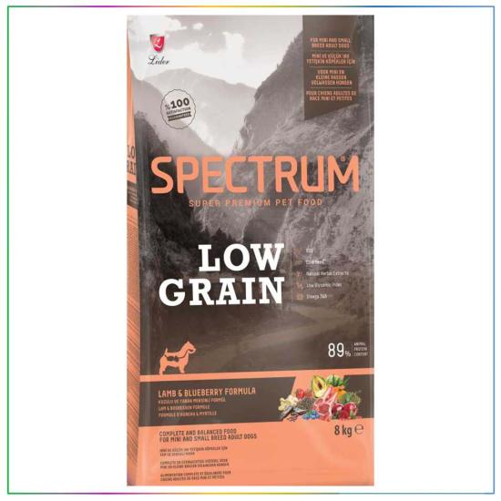 Spectrum Low Grain Kuzu Etli ve Yaban Mersinli Küçük Irk Yetişkin Köpek Maması 8 Kg