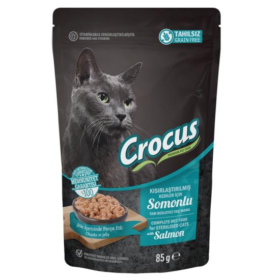 Crocus Tahılsız Kısırlaştırılmış Kedi Somonlupouch Jöleli Yaş Mama 85 G