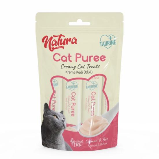 Natura Cat Puree Somon & Biftek 5x12gr sıvı krema ödül