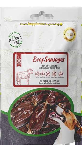 Eco%20Natura%20Pet%20Beef%20Sausages%20Yumuşak%20Biftek%20Sosis%20Köpek%20Ödülü%20100Gr